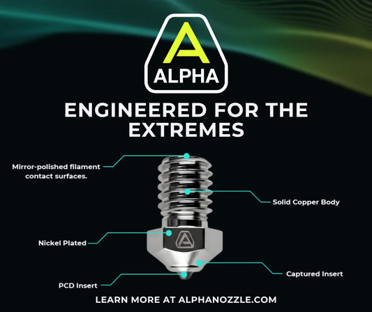 Alpha nozzle with features highlighted on a dark background