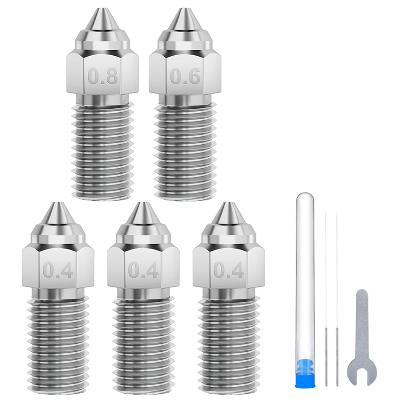 Set of metal nozzles with measurement markings on a white background