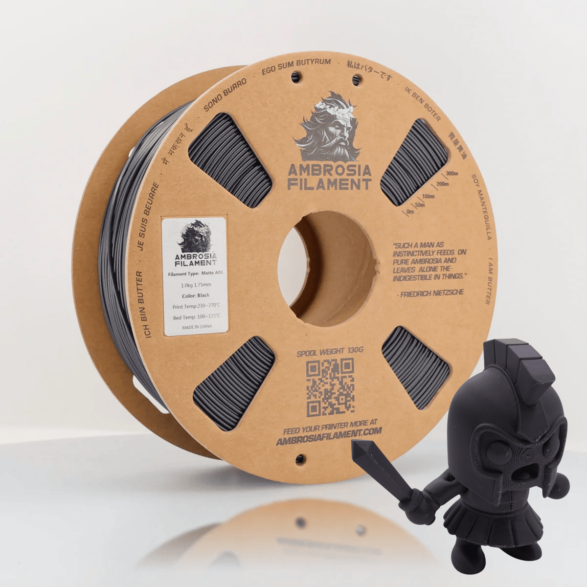 AMBROSIA ABS Matte Filament of the Gods — Grey Abyss (Non-Sparkle Galactic Black) 1kg cardboard spool