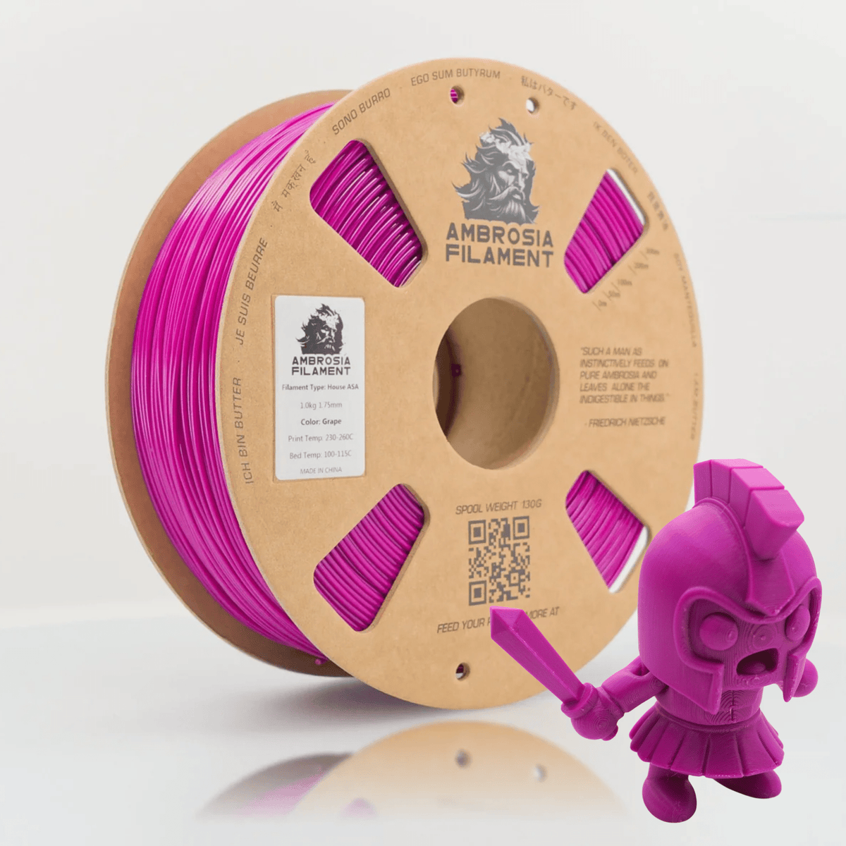 Ambrosia ASA filament in Grape, 1kg AMS-friendly cardboard spool