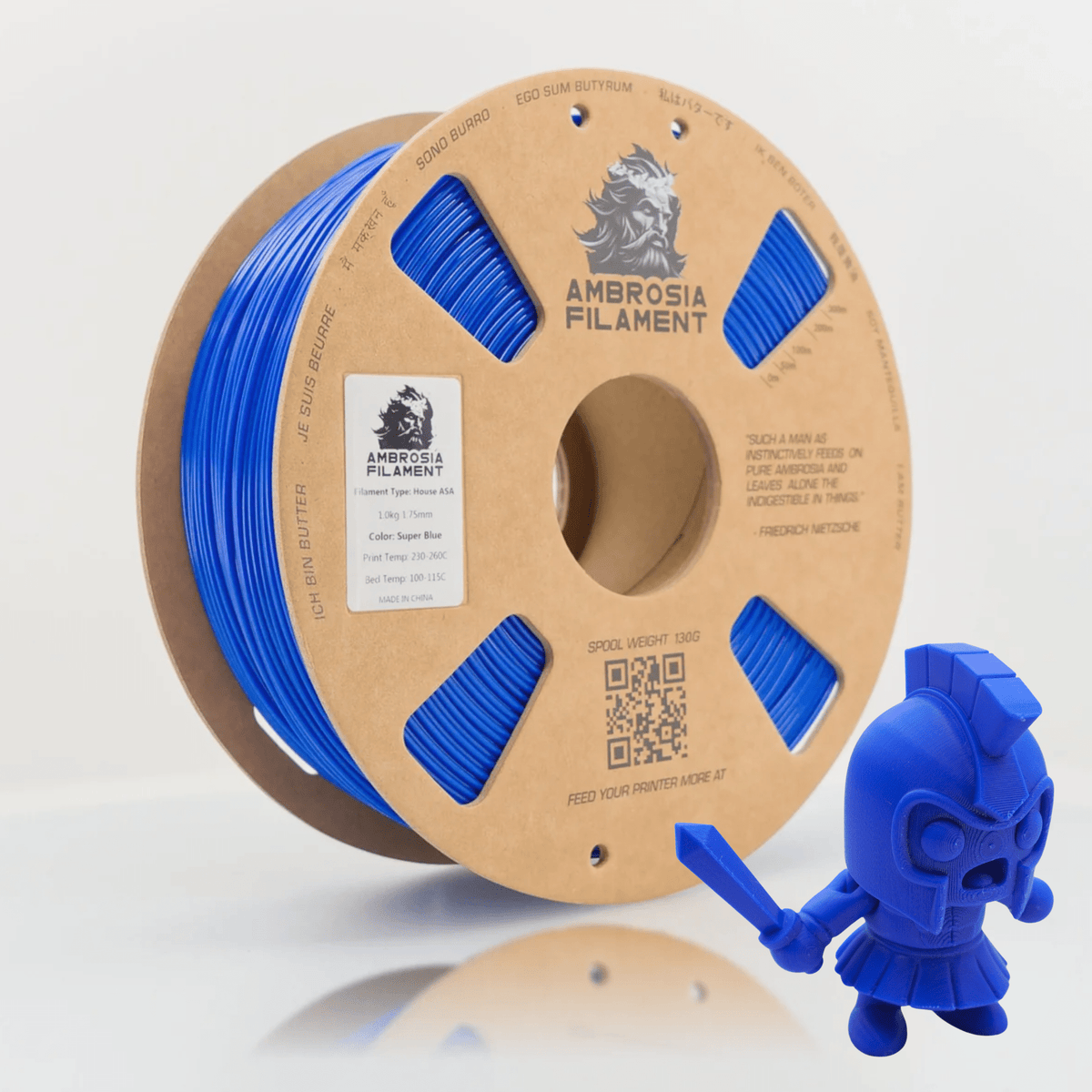 Ambrosia ASA filament in Super Blue, 1kg AMS-friendly cardboard spool
