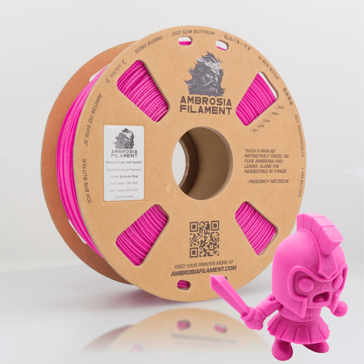 Ambrosia ASA Galactic sparkle filament in Galactic Pink, 1kg cardboard spool