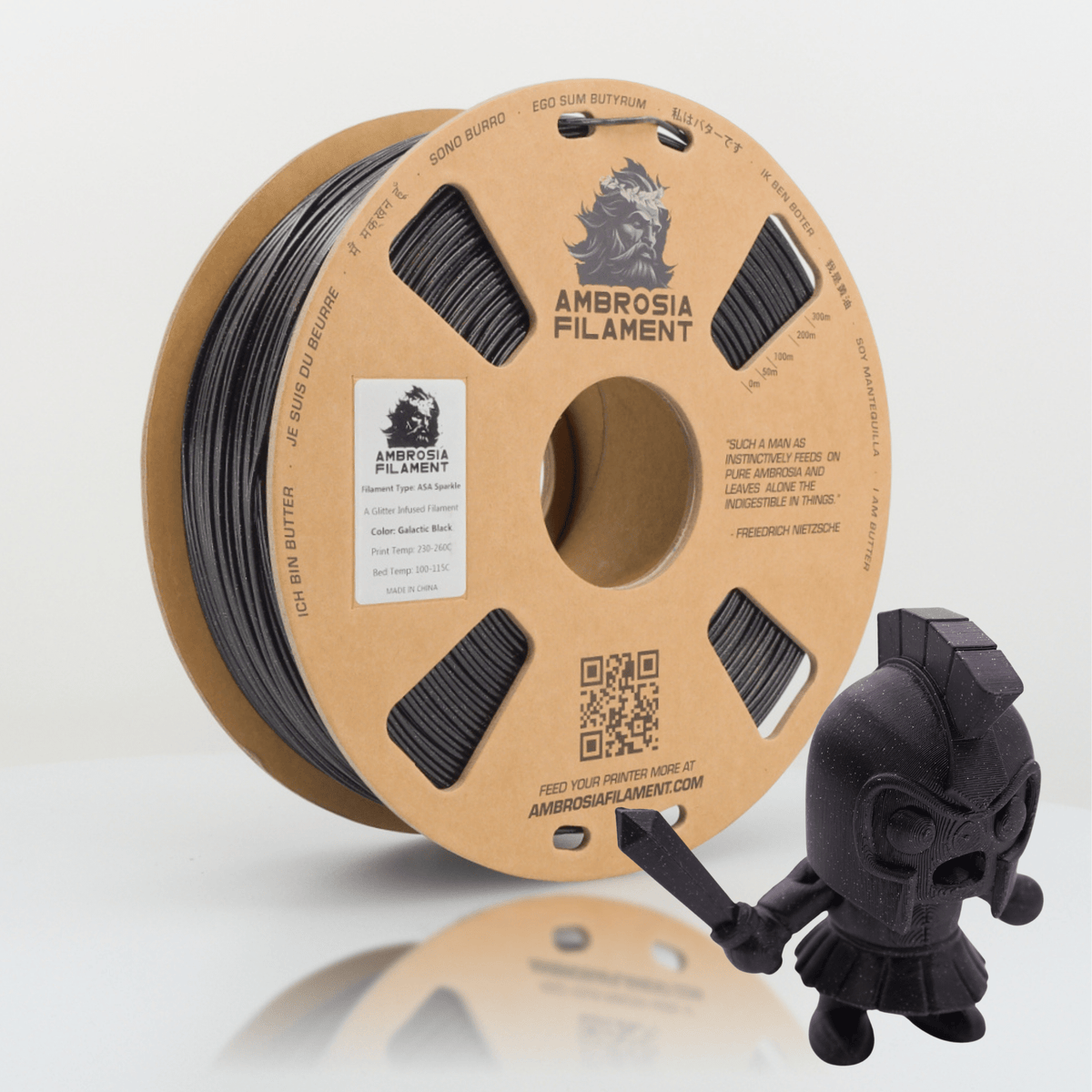 Ambrosia ASA Galactic sparkle filament in Galactic Black, 1kg cardboard spool