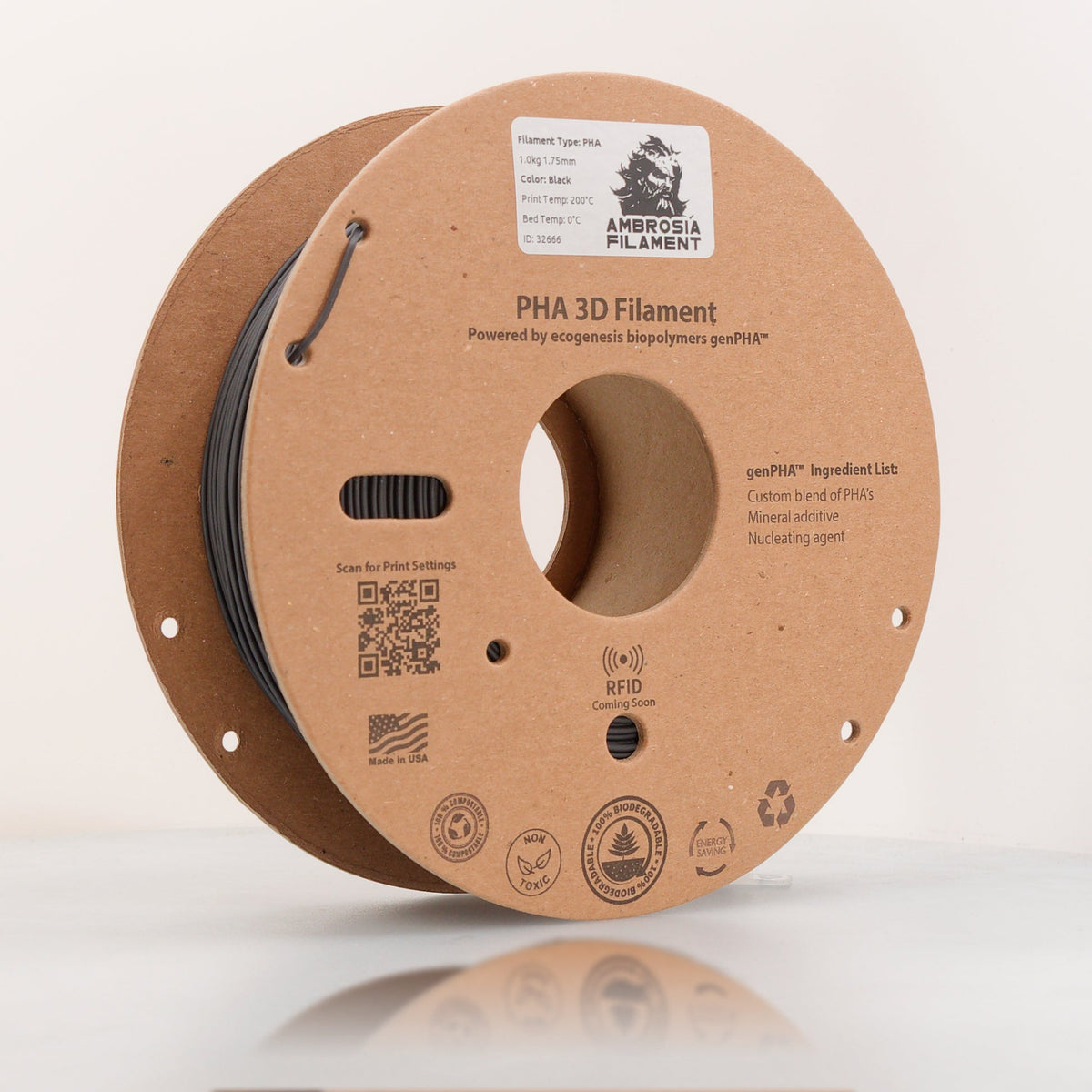 Ambrosia PHA filament in Black, 1.75mm 1kg spool