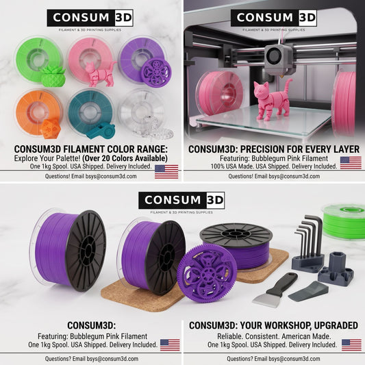 CONSUM3D Mystery Spool – Premium 3D Printer Filament Color Range, Over 20 Colors, 1kg Spool, USA Shipped, Delivery Included