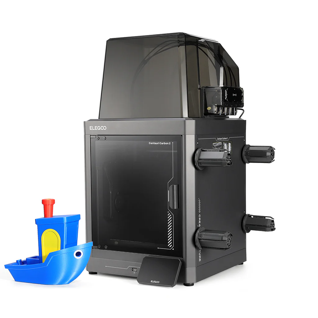 centari carbon 2 combo printer with a multi-color benchy on a white background.