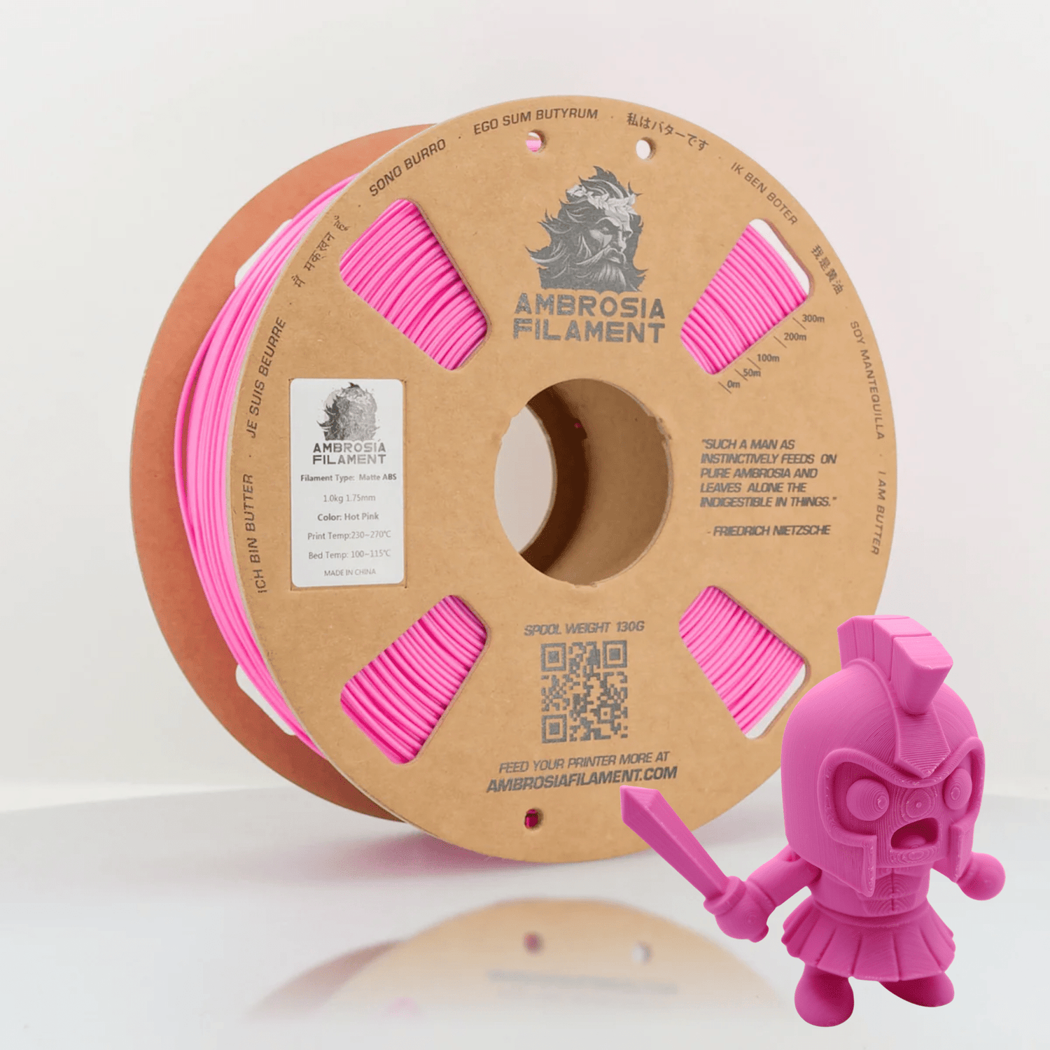 ABS pink matte filament spool with a white background