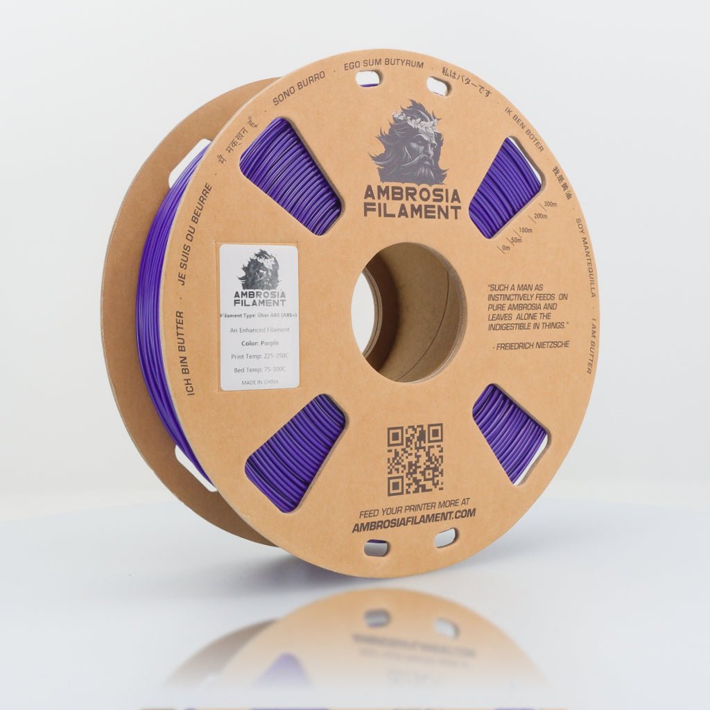 Purple spool ABS filament with a white background