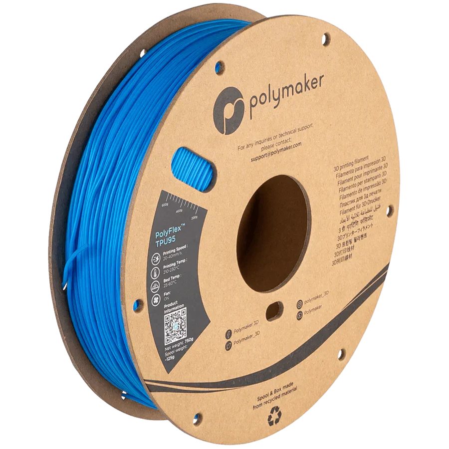 Flexible TPU and similar filament with a white background