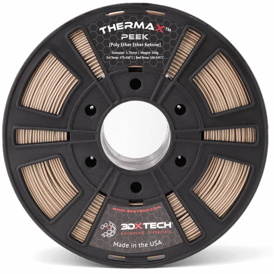 Thermax PEEK filament spool with a white background