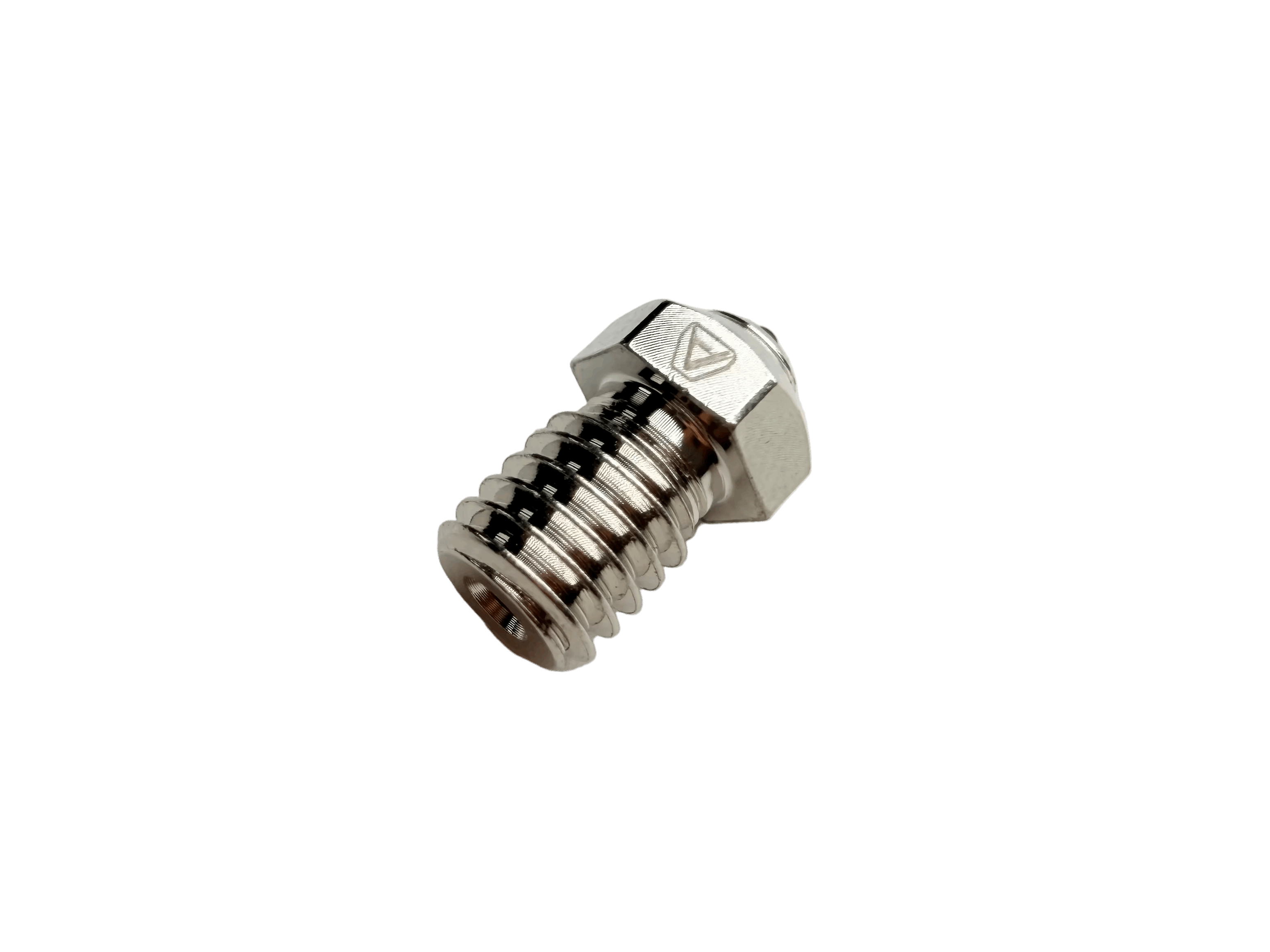 Metal screw with a hex head on a white background