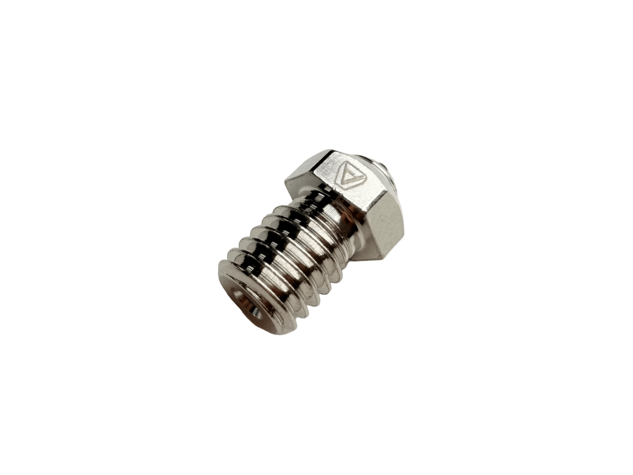 Metal screw with a hex head on a white background