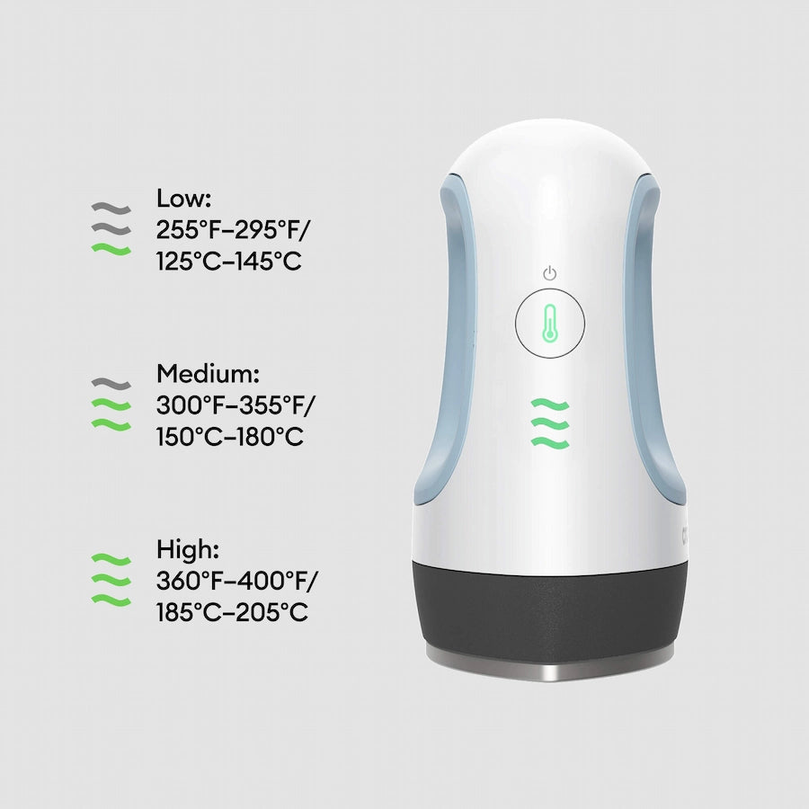 Temperature control device with temperature settings displayed on a white background