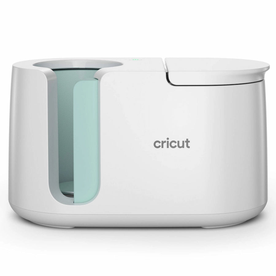 A white Cricut smart humidifier and air freshener with a light mint green water reservoir visible on the left side, shown against a plain white background.
