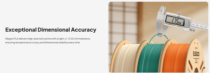 Spools of filament with a digital caliper displaying measurement, emphasizing dimensional accuracy.
