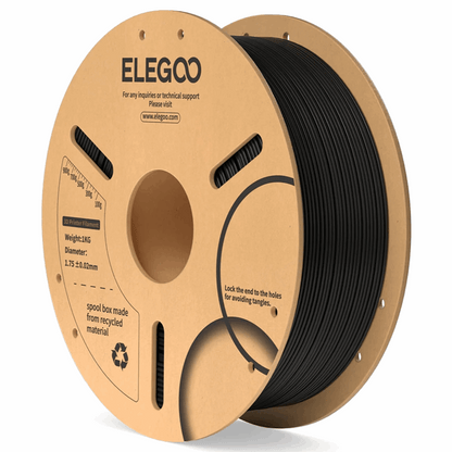 Spool of black filament on a cardboard reel with ELEGOO branding.