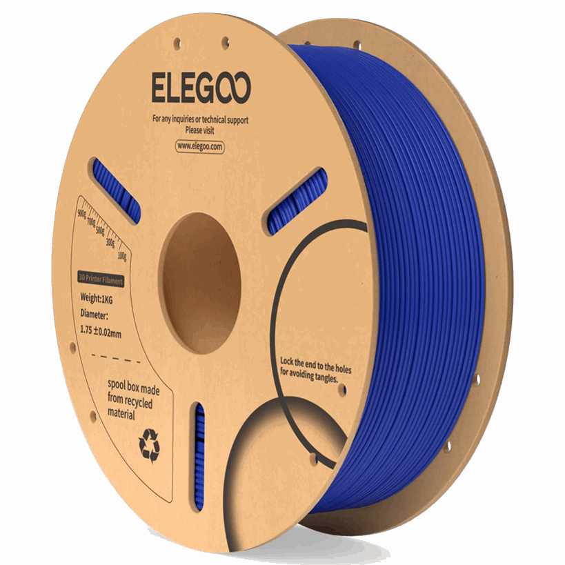 Spool of blue filament on a cardboard reel with ELEGOO branding.