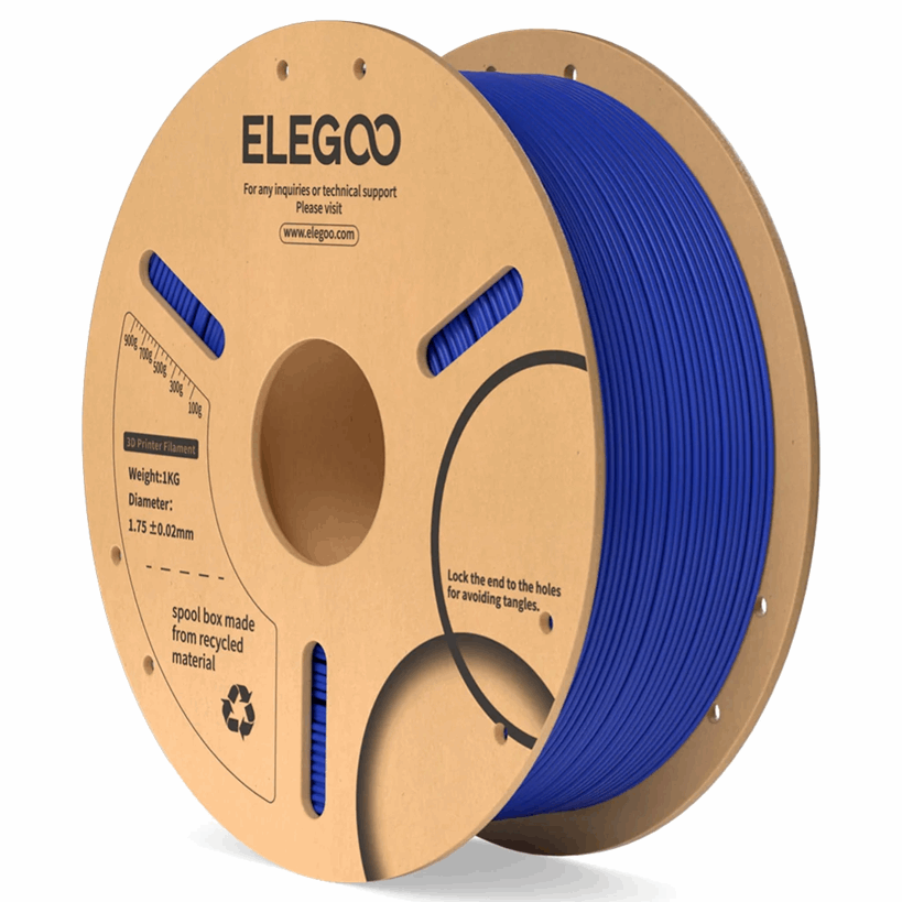 Spool of blue filament on a cardboard reel with ELEGOO branding.