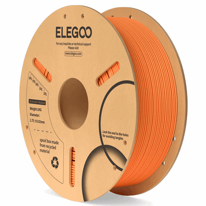 Spool of orange filament with ELEGOO branding on a white background