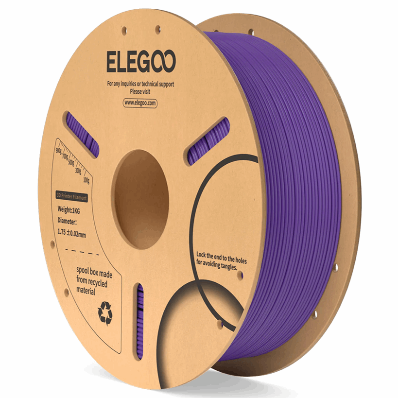 Spool of purple filament with ELEGOO branding on a white background