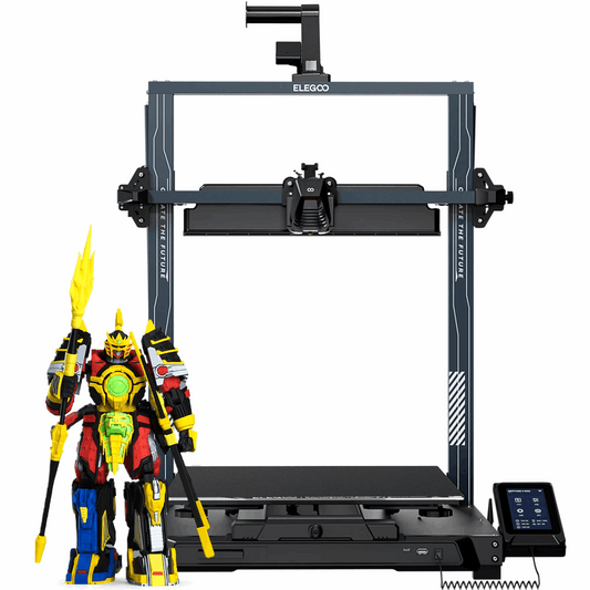 3D printer with a colorful robot model on a white background