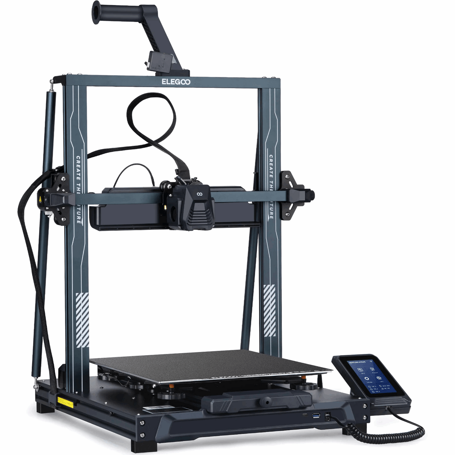 3D printer with a digital display on a white background