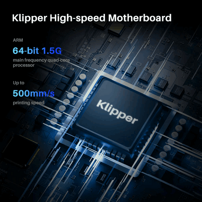 Klipper high-speed motherboard with technical specifications on a dark background