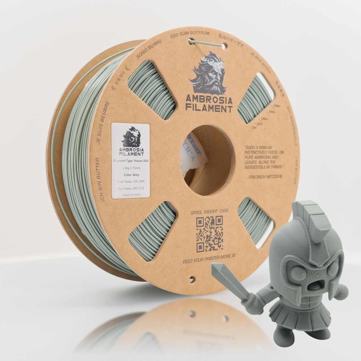 Ambrosia ASA filament in Grey, 1kg AMS-friendly cardboard spool