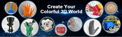 Promotional banner for creating a colorful 3D world with various objects displayed.