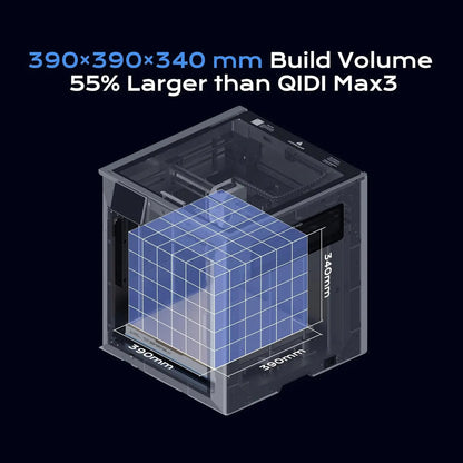 3D printer with build volume highlighted on a black background