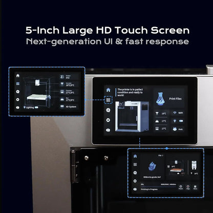Large HD touch screen with user interface on a dark background