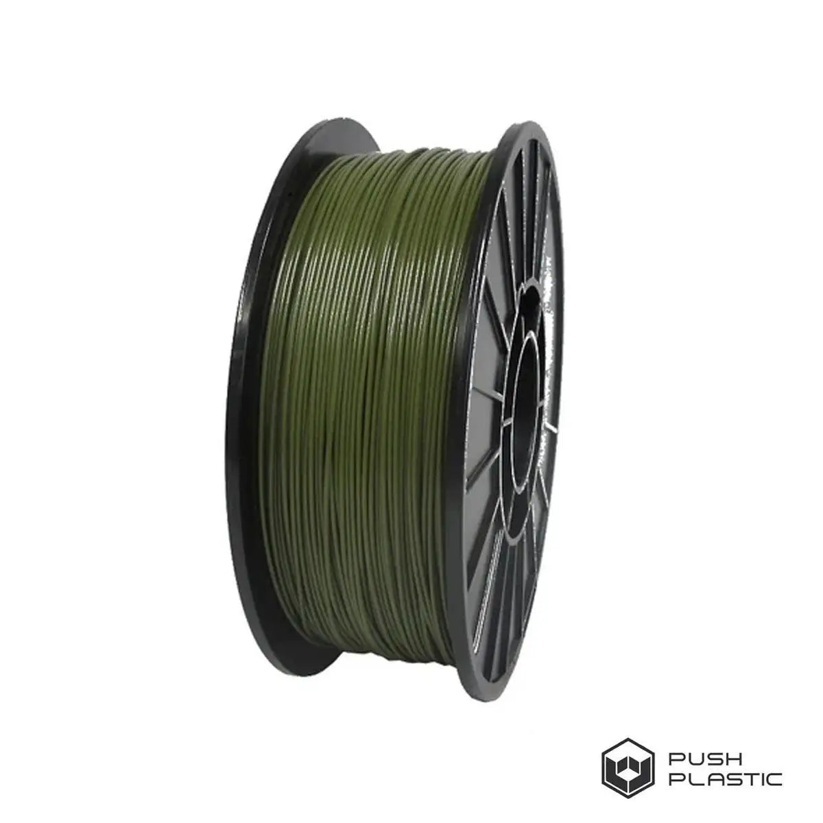 Spool of green filament on a white background with 'Push Plastic' branding.
