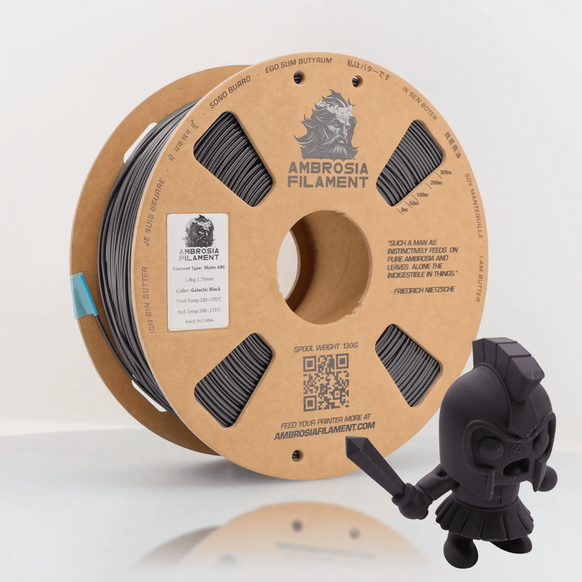 AMBROSIA ABS Matte Filament of the Gods — Galactic Black (with glitter) 1kg cardboard spool