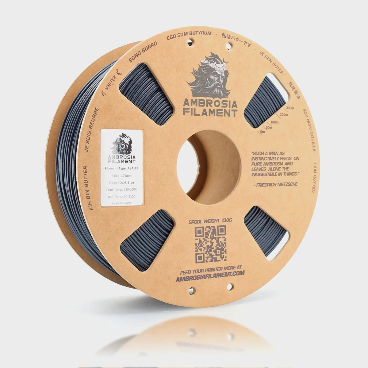 Spool of Ambrosia Filament on a light gray background