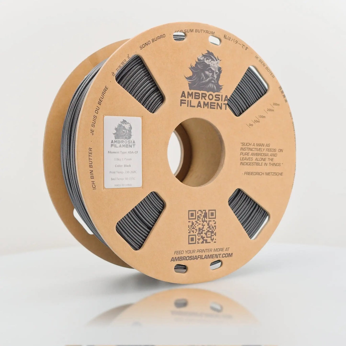 Spool of Ambrosia Filament on a light gray background