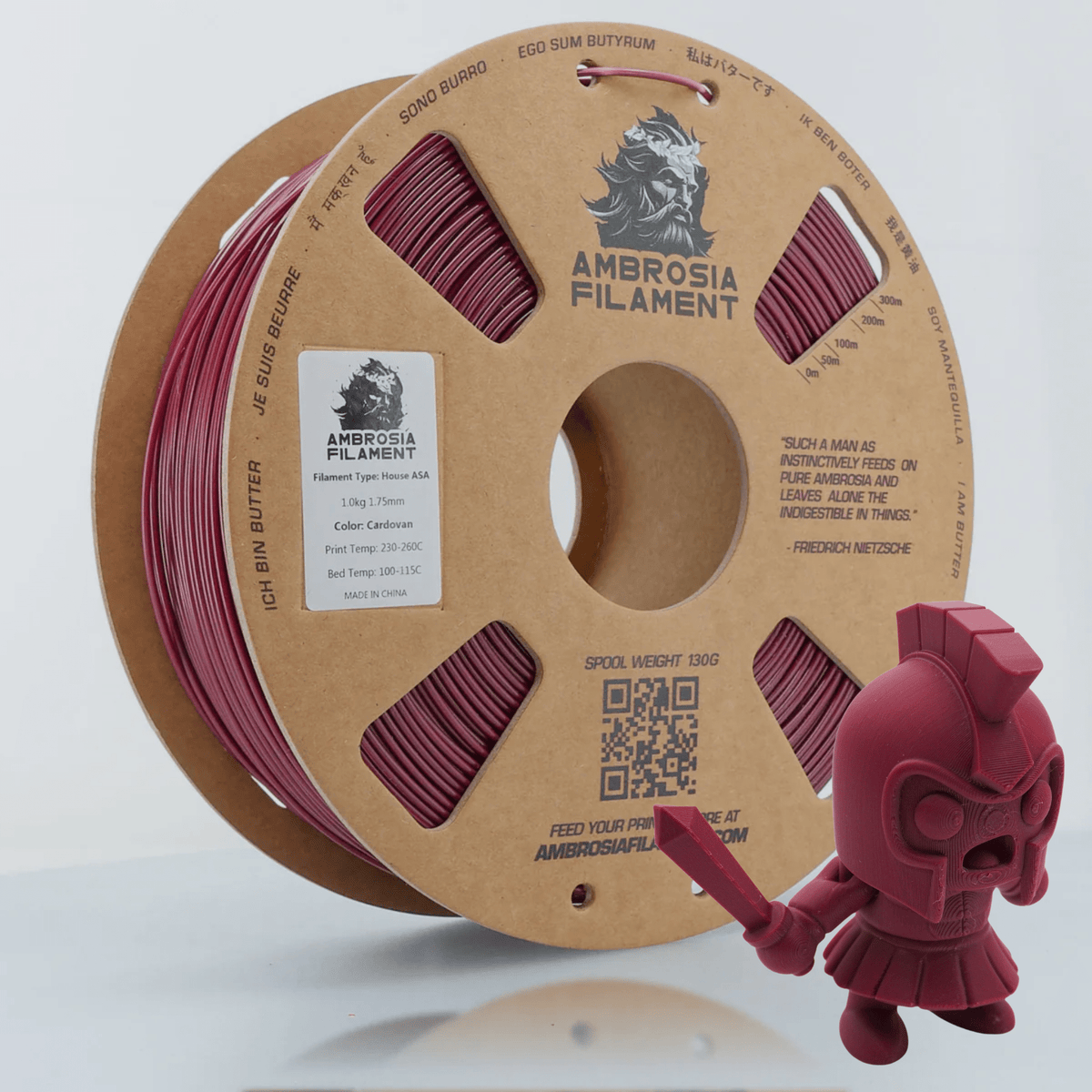 Ambrosia ASA filament in Cardovan, 1kg AMS-friendly cardboard spool