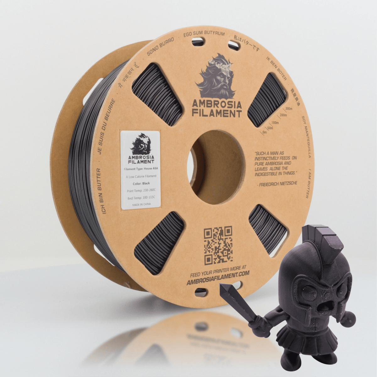 Ambrosia ASA filament in Black, 1kg AMS-friendly cardboard spool