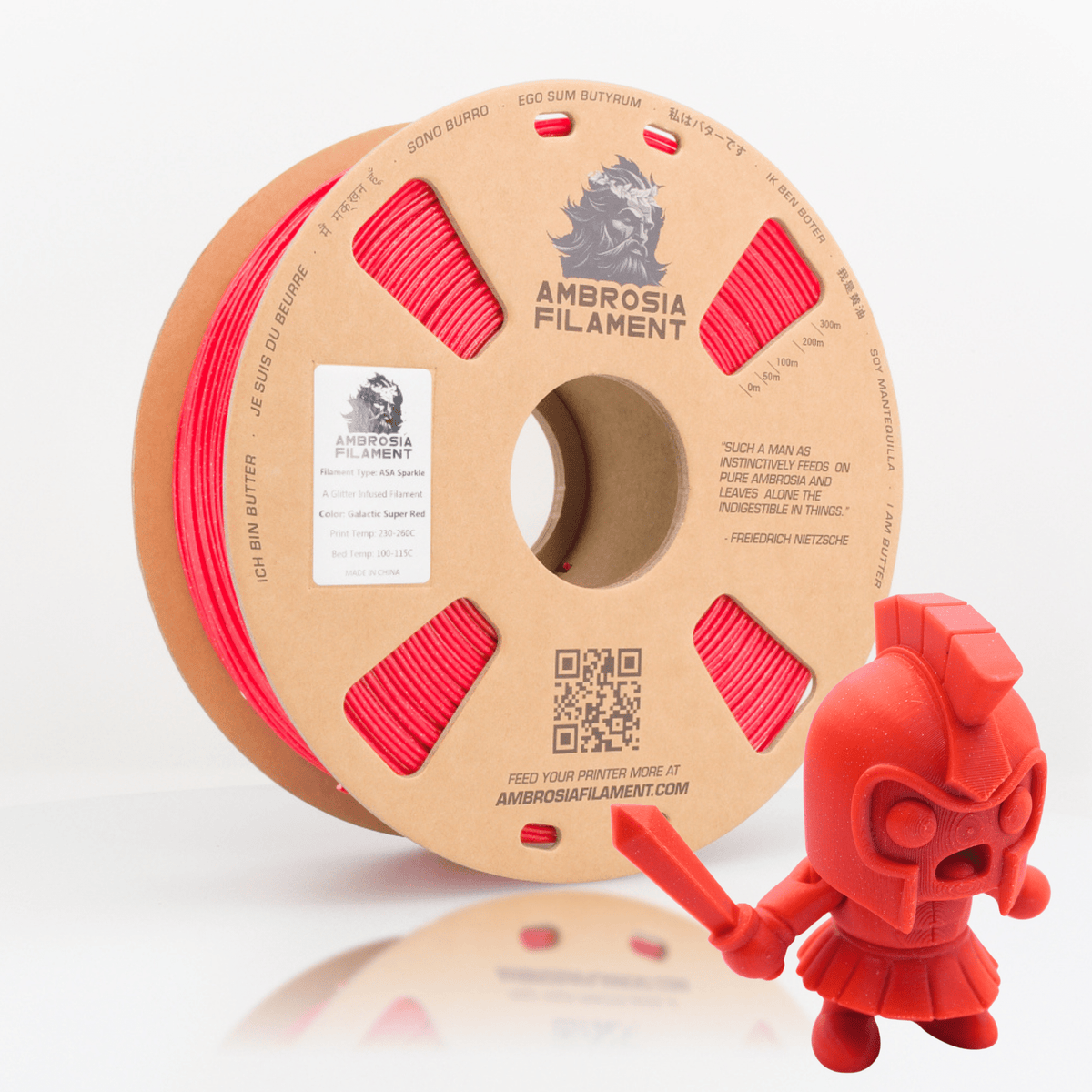 Ambrosia ASA Galactic sparkle filament in Galactic Super Red, 1kg cardboard spool