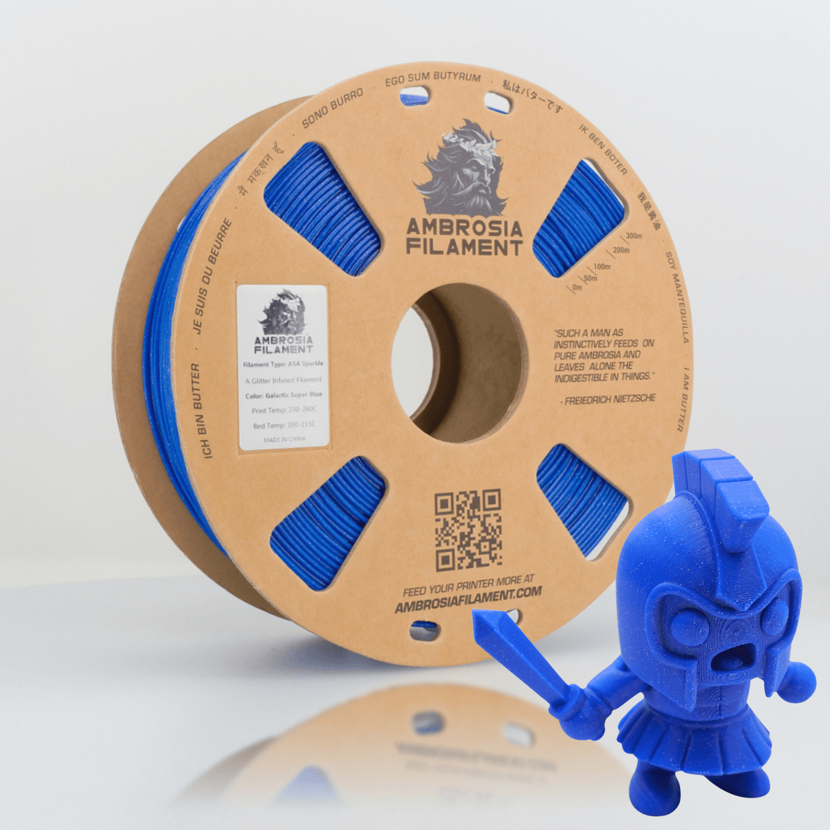 Ambrosia ASA Galactic sparkle filament in Galactic Super Blue, 1kg cardboard spool