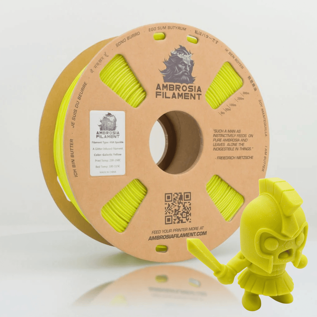 Ambrosia ASA Galactic sparkle filament in Galactic Yellow, 1kg cardboard spool