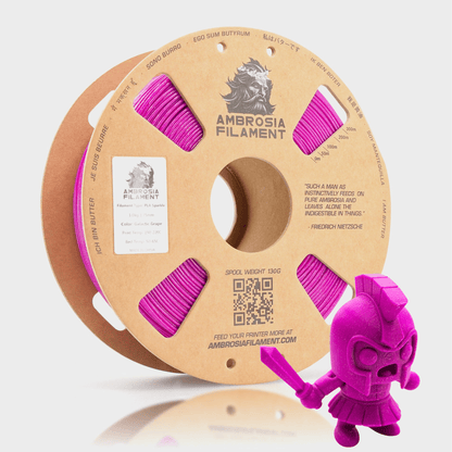 Ambrosia Galactic Sparkle PLA Filament of the Gods — features infographic with printing specs and colors