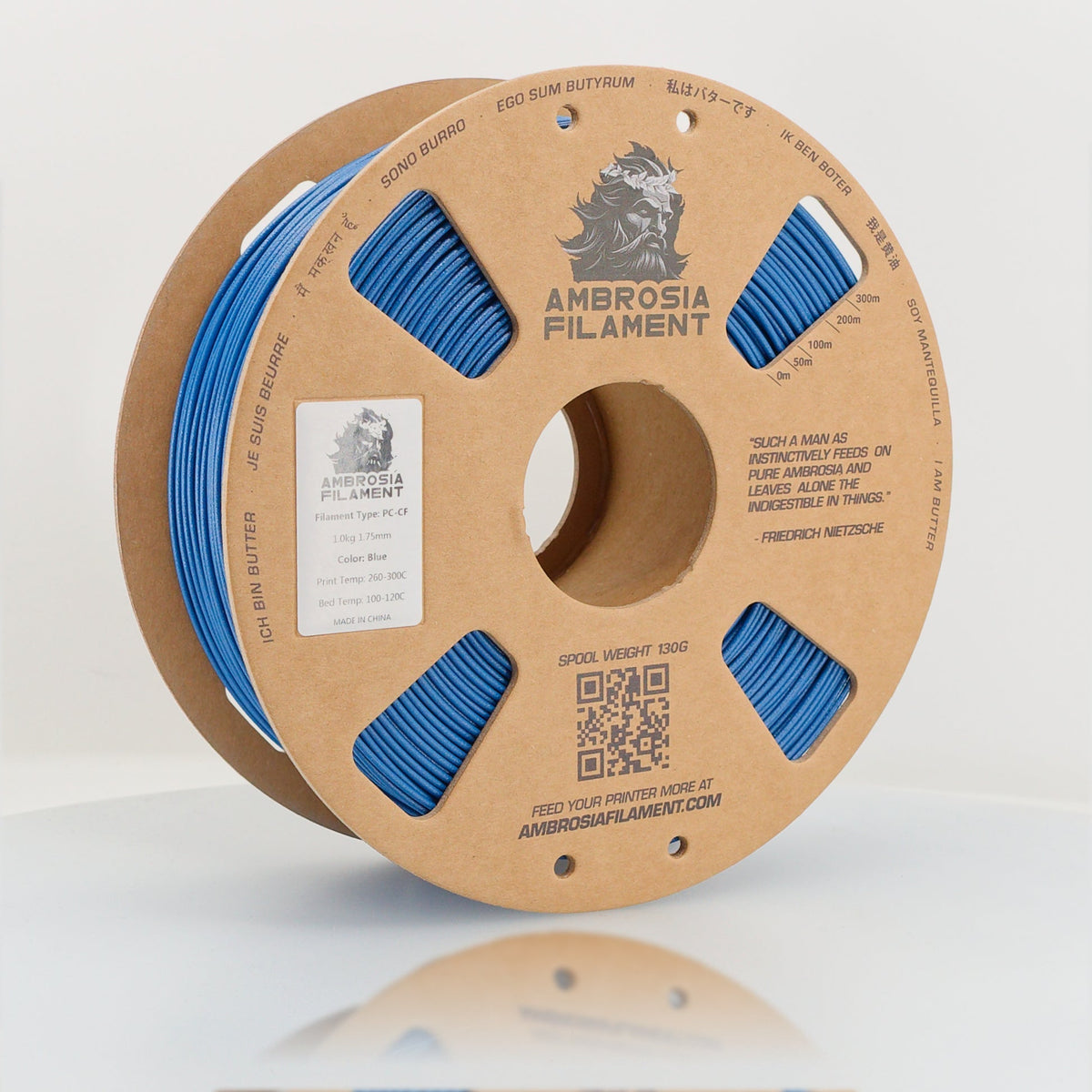 AMBROSIA PC-CF Filament of the Gods — Blue 1kg cardboard spool