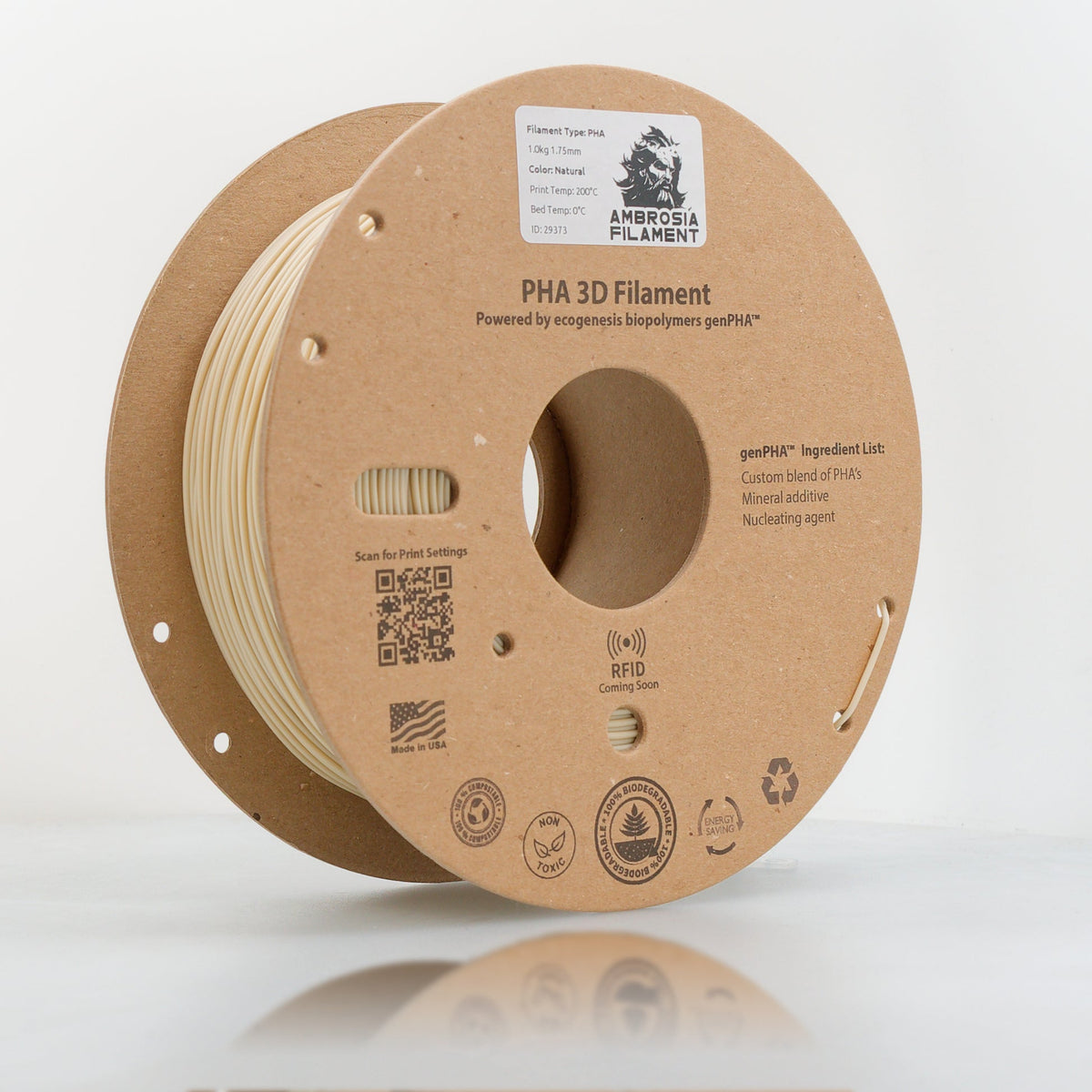 Ambrosia PHA filament in Natural, 1.75mm 1kg spool