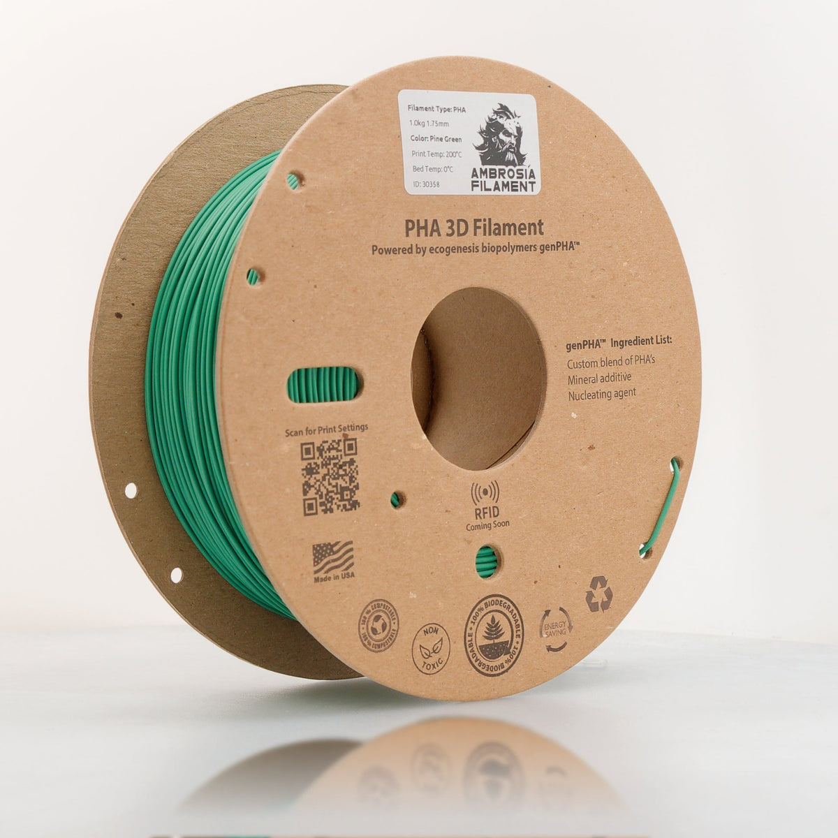 Ambrosia PHA filament in Pine Green, 1.75mm 1kg spool