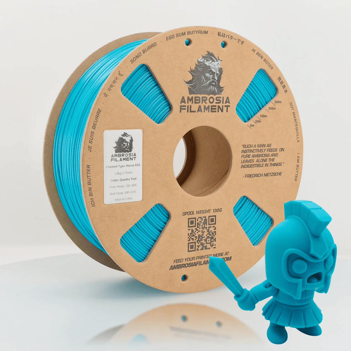Ambrosia PLA Filament of the Gods 1kg Bambu AMS friendly — side profile of eco cardboard spool
