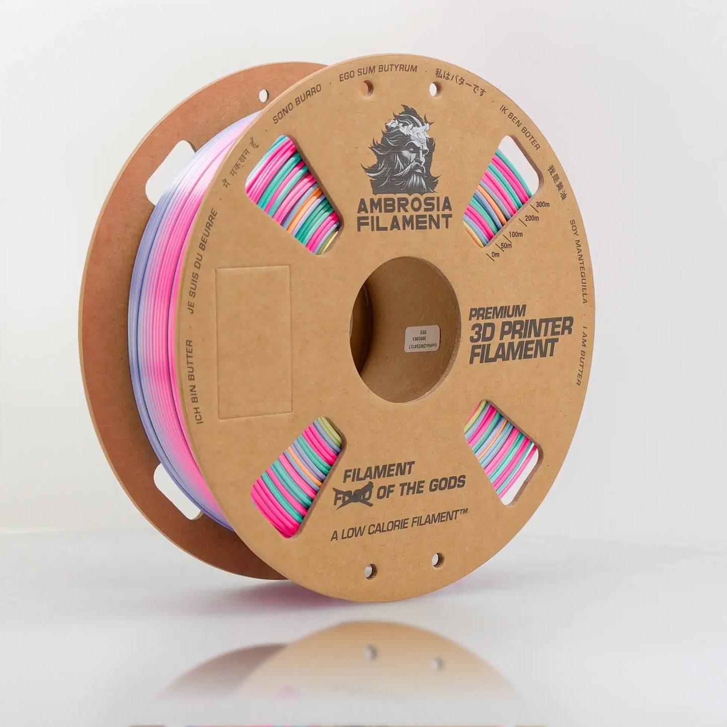 Spool of Ambrosia Filament 3D printer filament on a white background