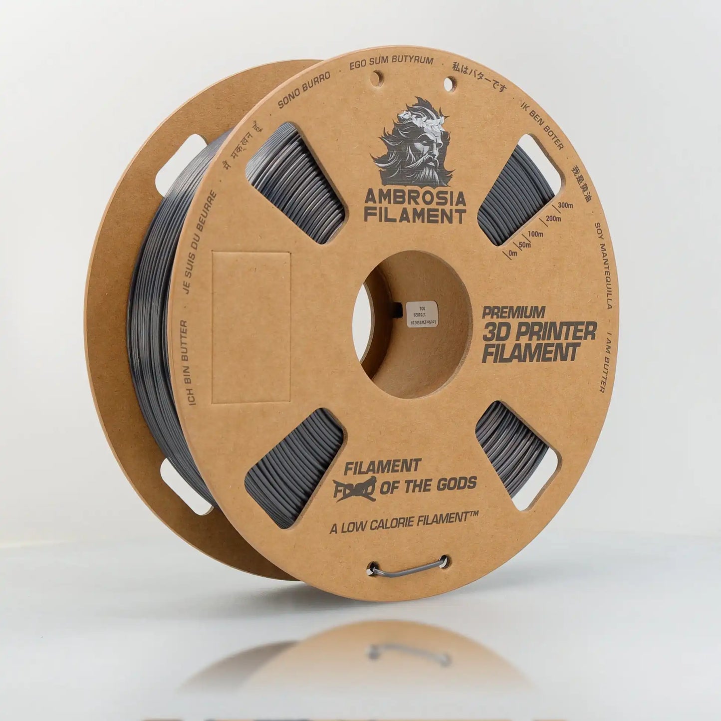 Spool of Ambrosia Filament 3D printer filament on a white background