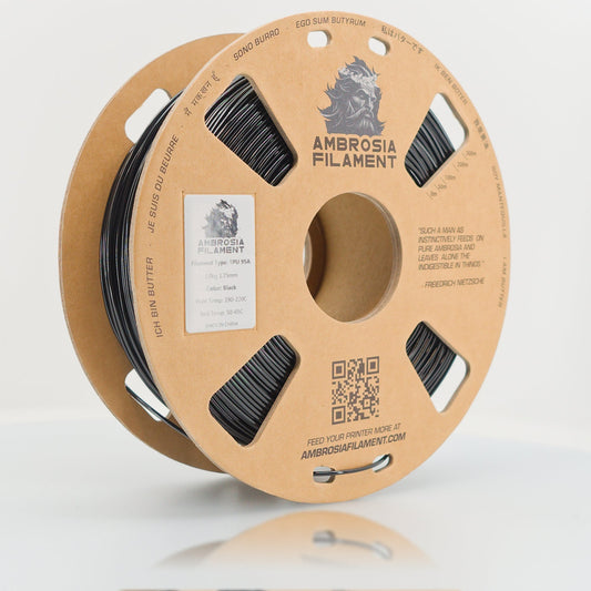 Ambrosia TPU 95A Flexible Filament 1.75mm 1kg — made in USA, Bambu AMS friendly cardboard spool on white