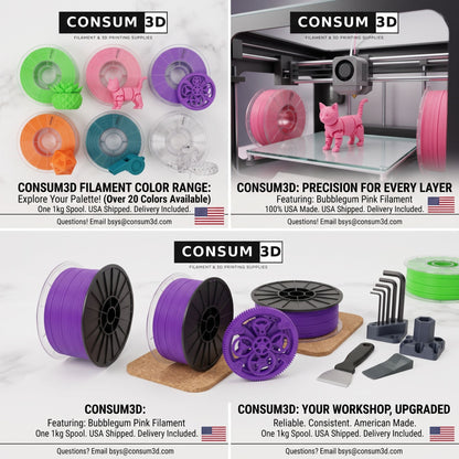CONSUM3D Mystery Spool – Premium 3D Printer Filament Color Range, Over 20 Colors, 1kg Spool, USA Shipped, Delivery Included