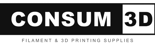 Logo of CONSUM 3D with text 'CONSUM 3D' and 'Filament & 3D Printing Supplies' on a black and white background.